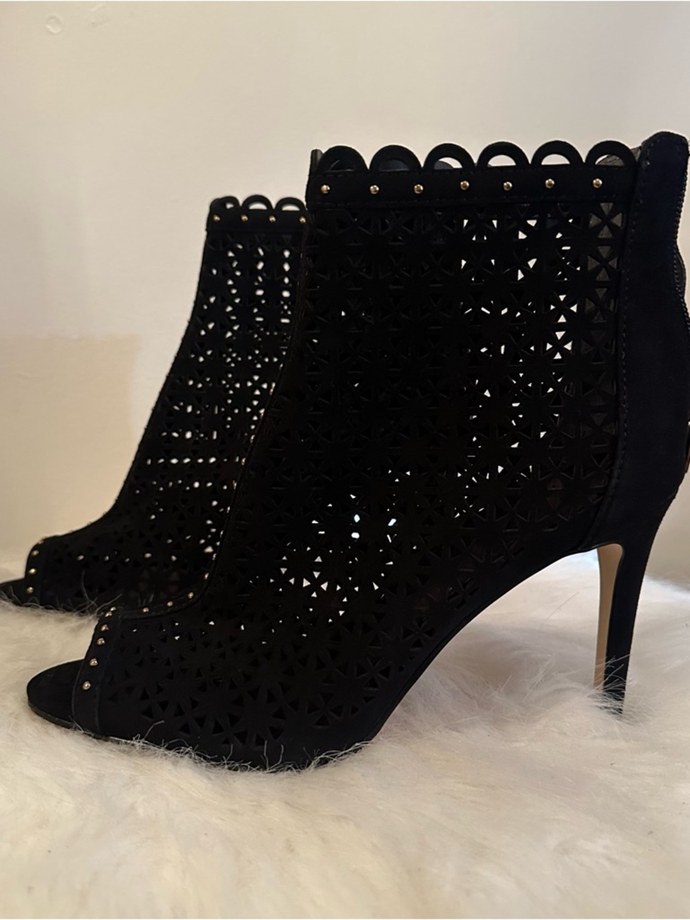 Marc Fisher Black Studded Peep-Toe Ankle Booties
